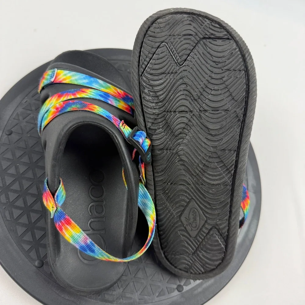 Chaco Chillos Kids‎ Junior 4 Rainbow Tie Dye Black Slide Sandals J107383